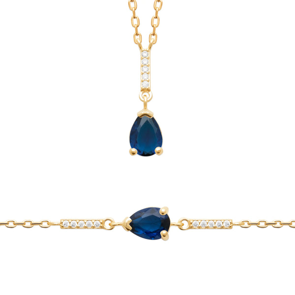 Bracelet pierre bleu profond taille poire en plaqué or