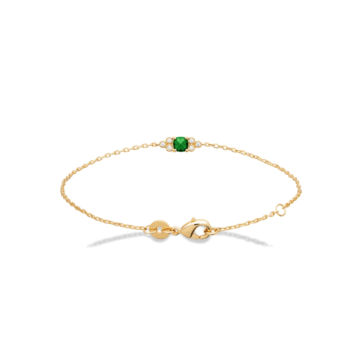 Bracelet pierre verte ovale et pendeloque de zircon en plaqué or