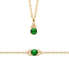 Bracelet pierre verte ovale et pendeloque de zircon en plaqué or