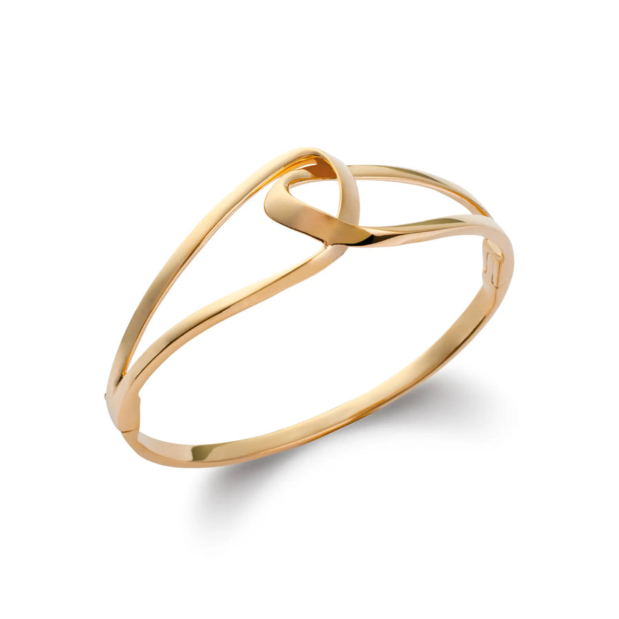 Bracelet jonc nœud croisé en plaqué or, vue de face