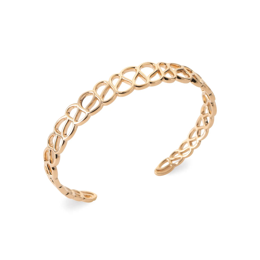Bracelet jonc ouvert tressé ajouré en plaqué or, vue de face