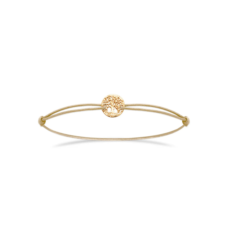 Bracelet cordon arbre de vie en plaqué or, vue de face