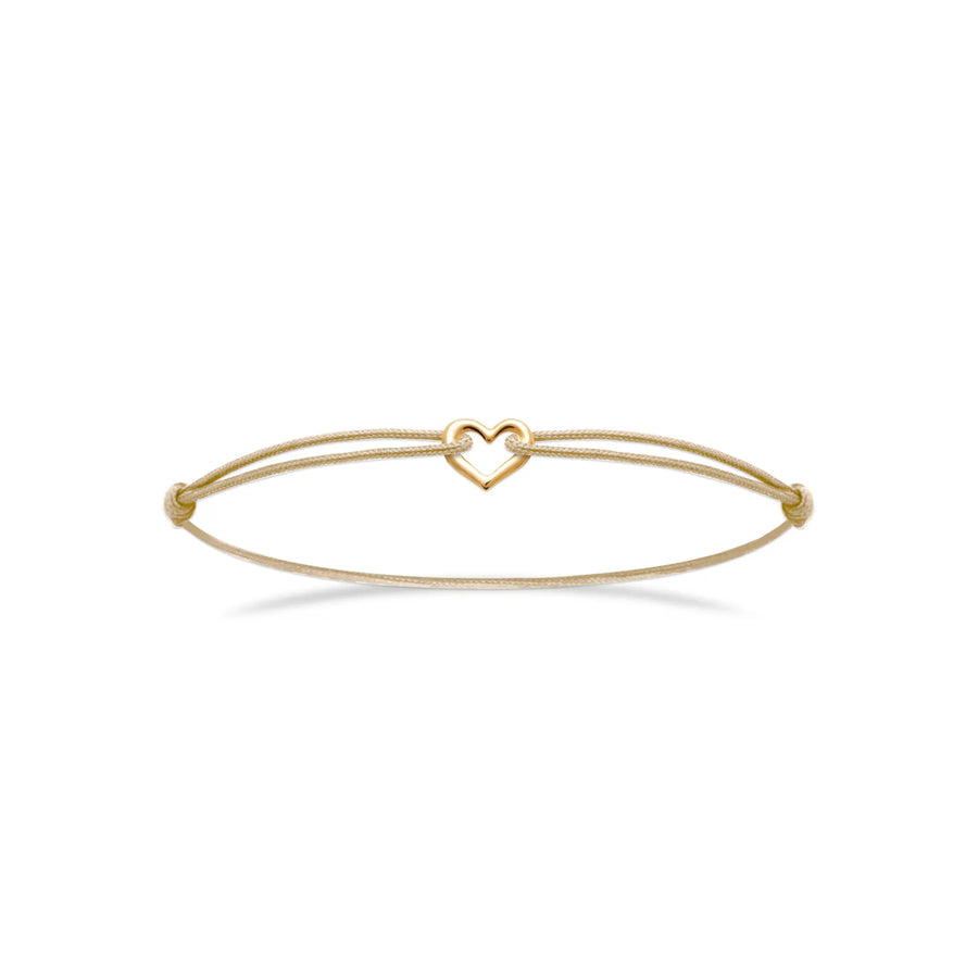 Bracelet cordon cœur en plaqué or, vue de face