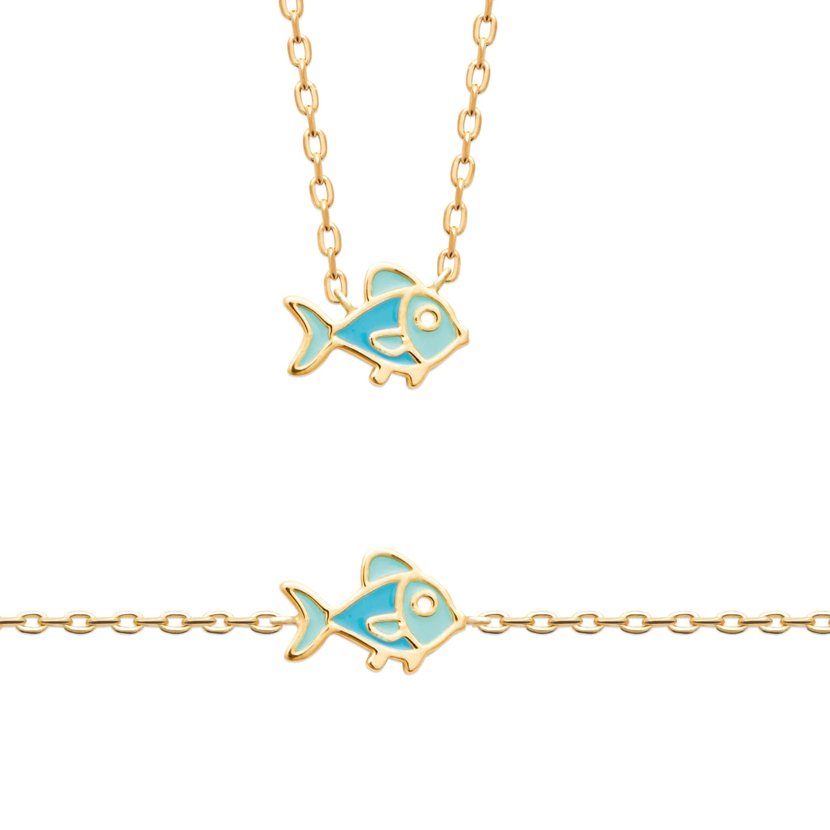 Bracelet poisson bleu enfant en plaqué or, 16 cm