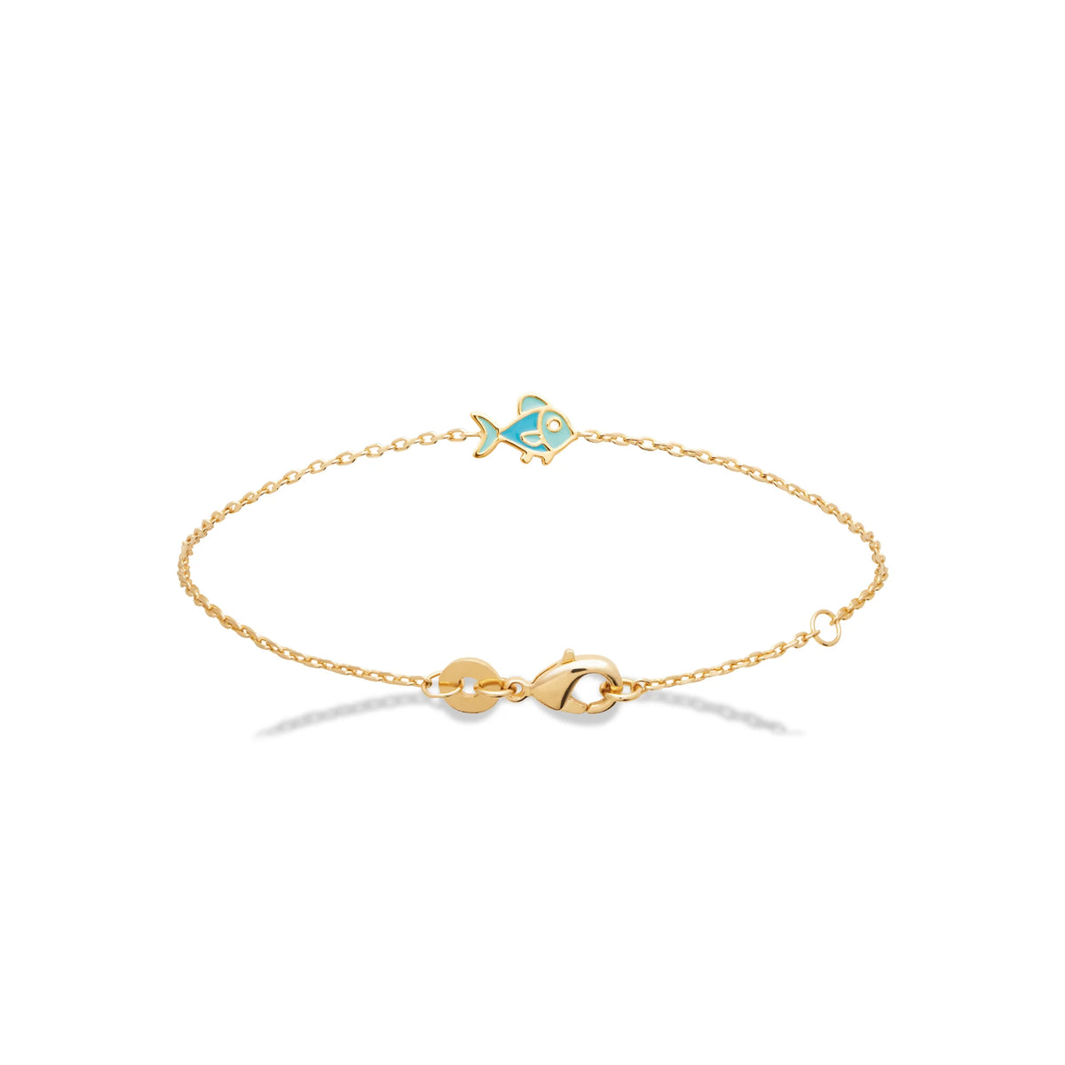 Bracelet poisson bleu enfant en plaqué or, 16 cm