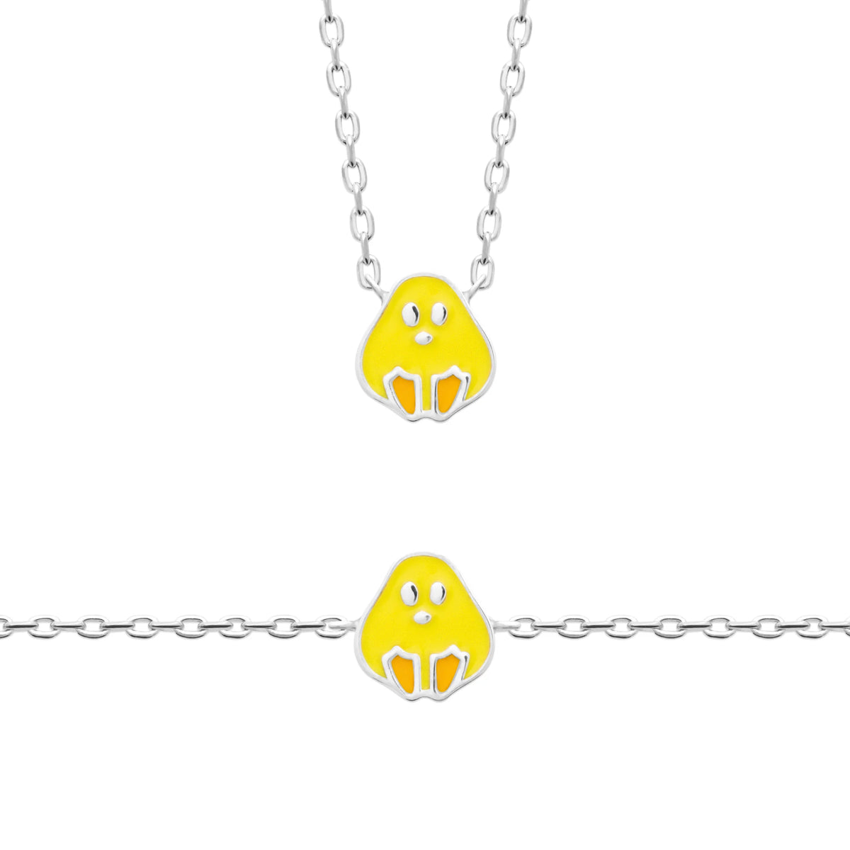 Bracelet poussin jaune enfant en argent 925 rhodié, 16 cm