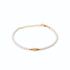Bracelet rang de perles d’imitation et navette ciselée en plaqué or