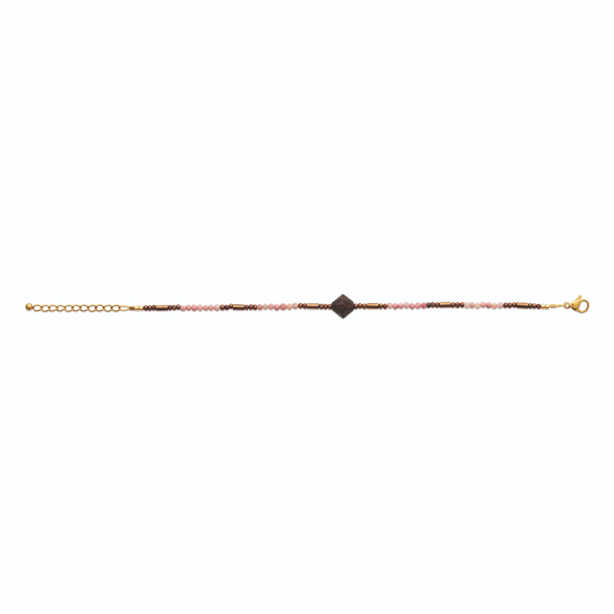 Bracelet rhodonite et bicône de pierre en acier PVD doré