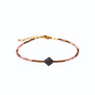 Bracelet rhodonite et bicône de pierre en acier PVD doré