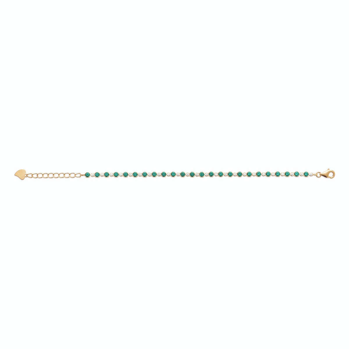 Bracelet rivière de pierres vertes et zircons en plaqué or