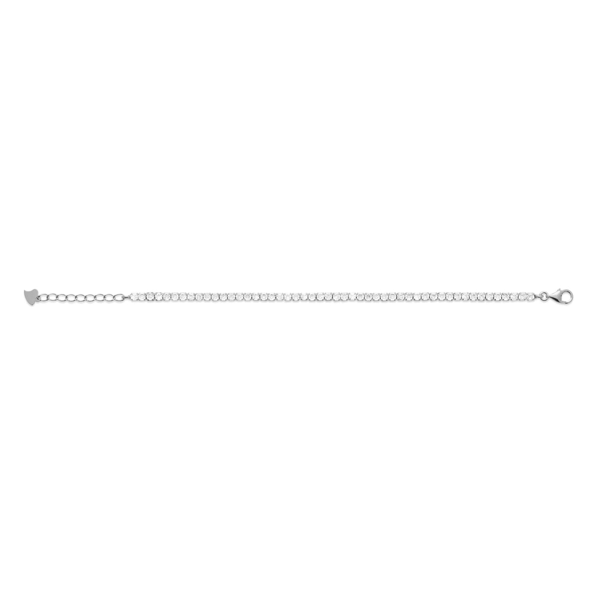 Bracelet rivière de zircons en argent 925, posé à plat sur toute sa longueur