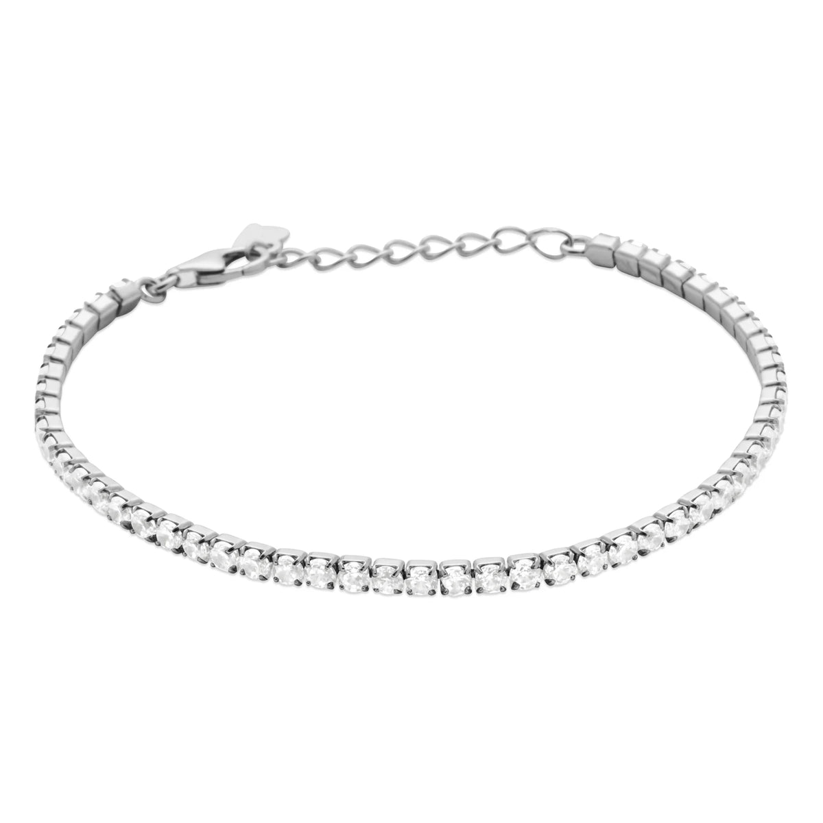 Bracelet rivière de zircons en argent 925, vue d’ensemble sur fond blanc