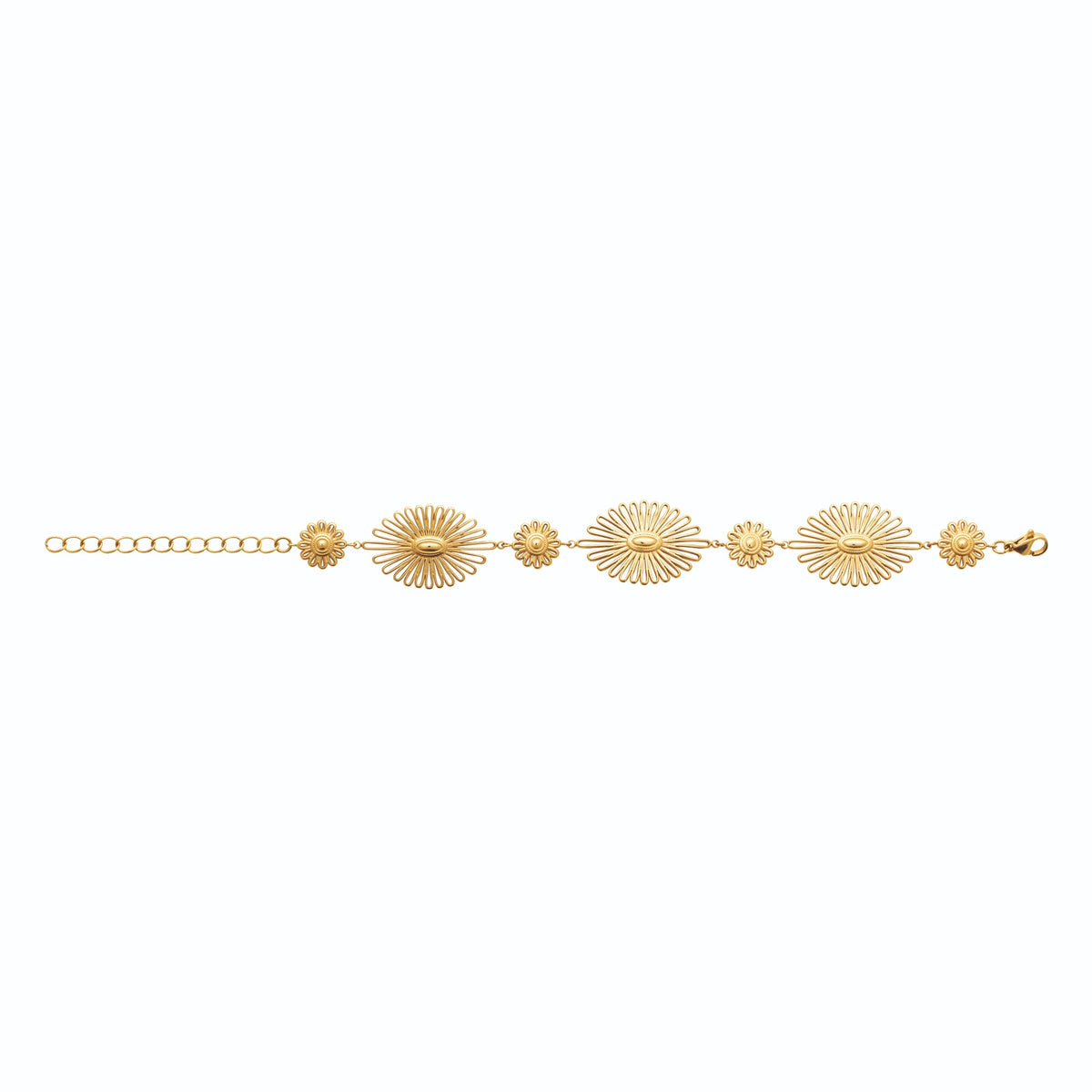 Bracelet soleils ajourés en acier PVD doré