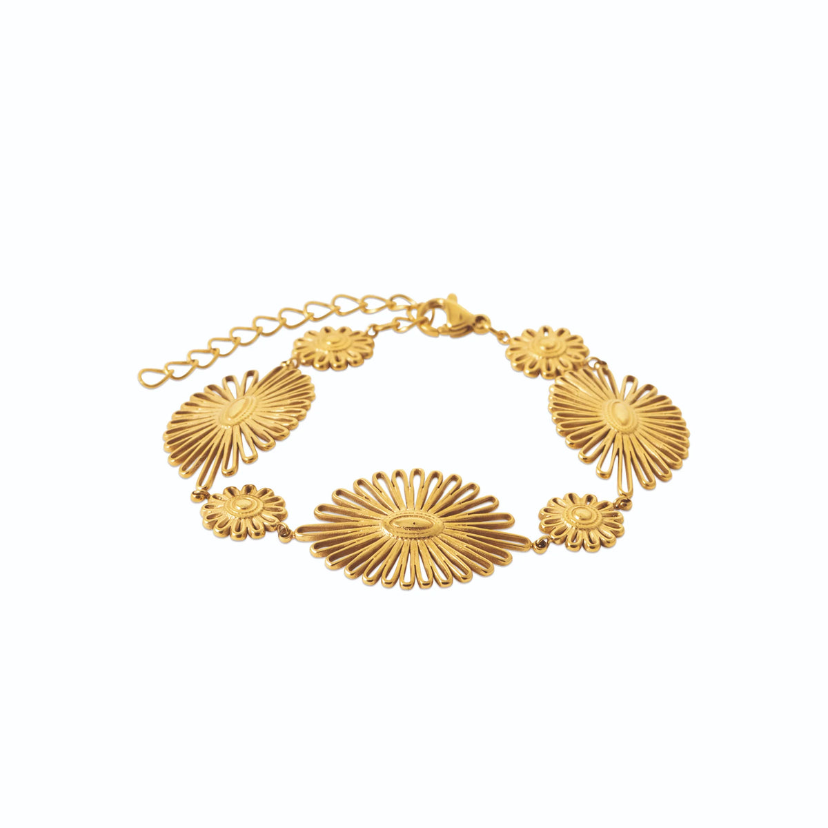 Bracelet soleils ajourés en acier PVD doré