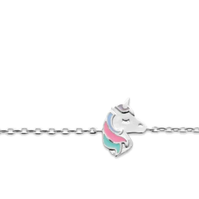 Bracelet tête de licorne enfant en argent 925 rhodié, 15 cm