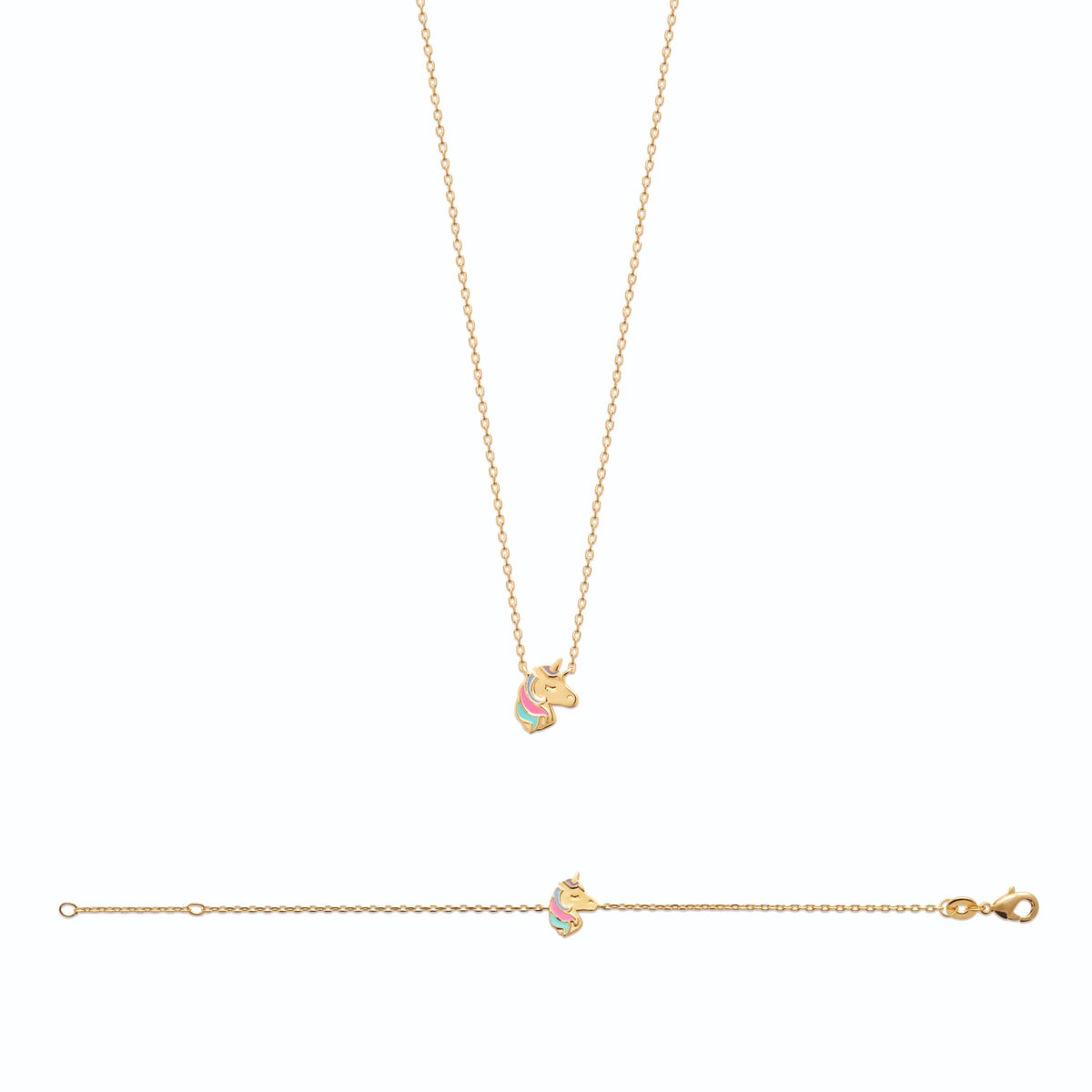 Bracelet tête de licorne enfant en plaqué or, 15 cm