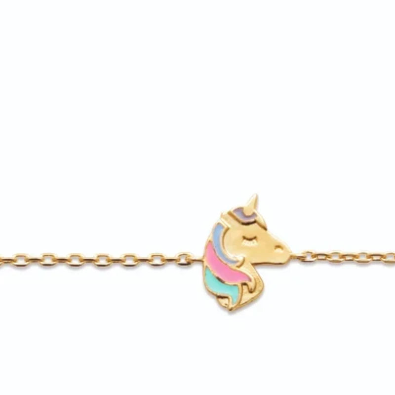 Bracelet tête de licorne enfant en plaqué or, 15 cm
