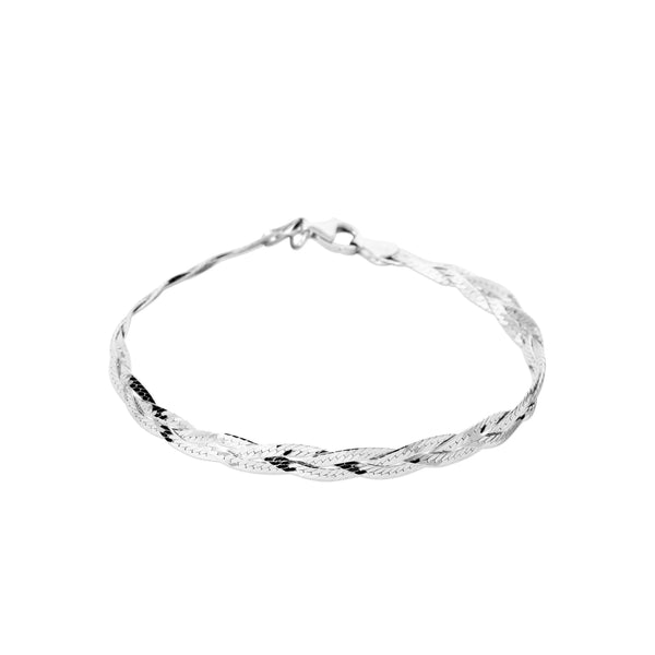 Bracelet tresse maille chevron en argent 925 rhodié