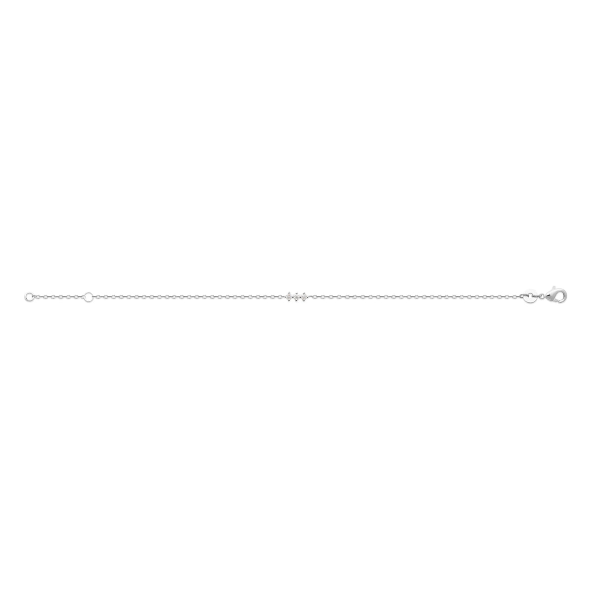 Bracelet chaîne fine et trois zircons en argent 925 à plat