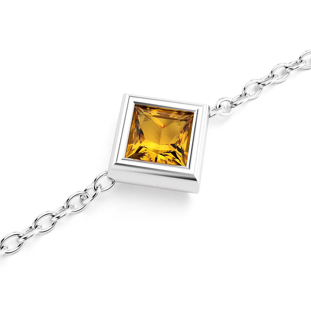 bracelet byzance pour femme forme carré en or argent avec citrine