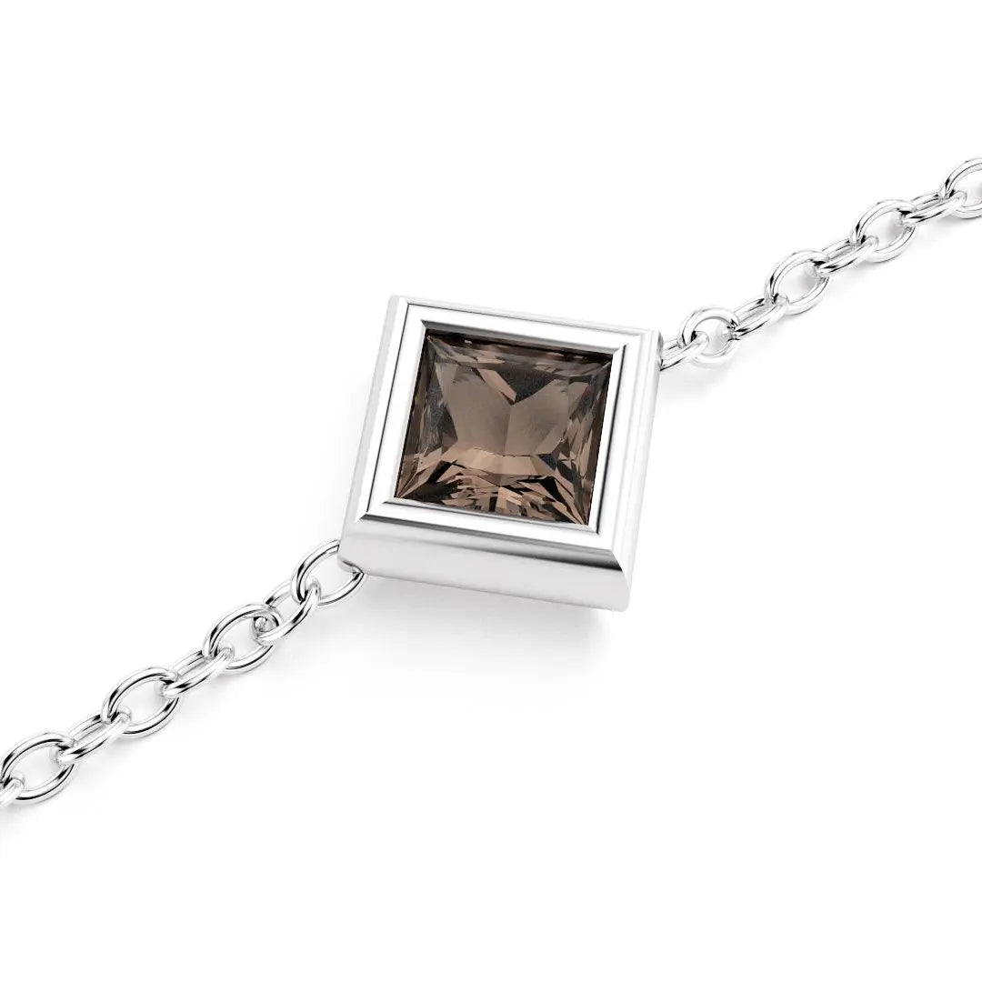 bracelet byzance pour femme forme carré en or argent avec quartz fume