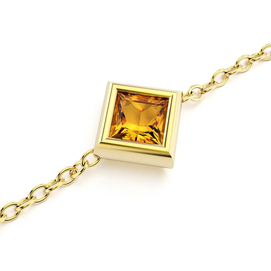 bracelet byzance pour femme forme carré en or jaune avec citrine