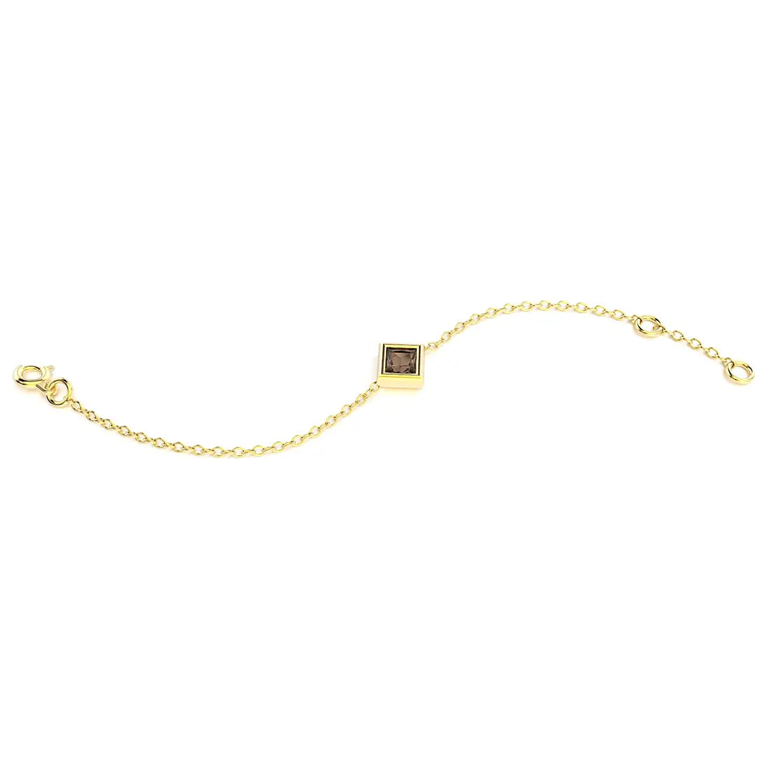 bracelet byzance pour femme forme carré en or jaune avec quartz fumer
