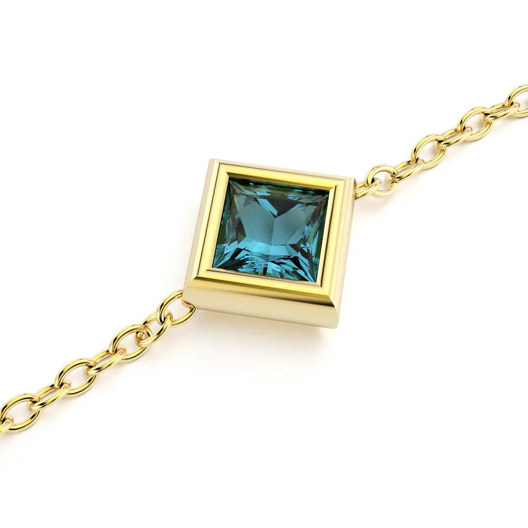 bracelet byzance pour femme forme carré en or jaune avec topaze