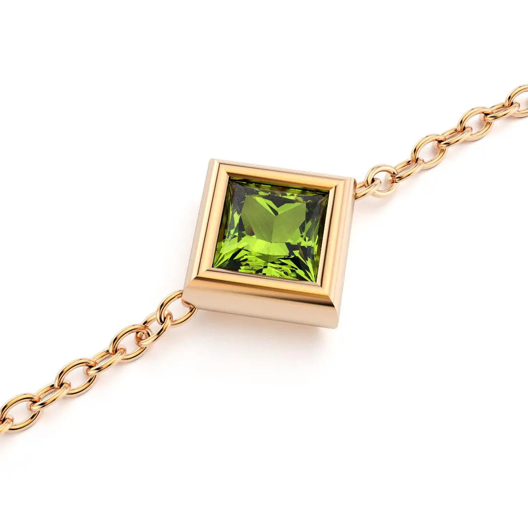 bracelet byzance pour femme forme carré en or rose avec peridot