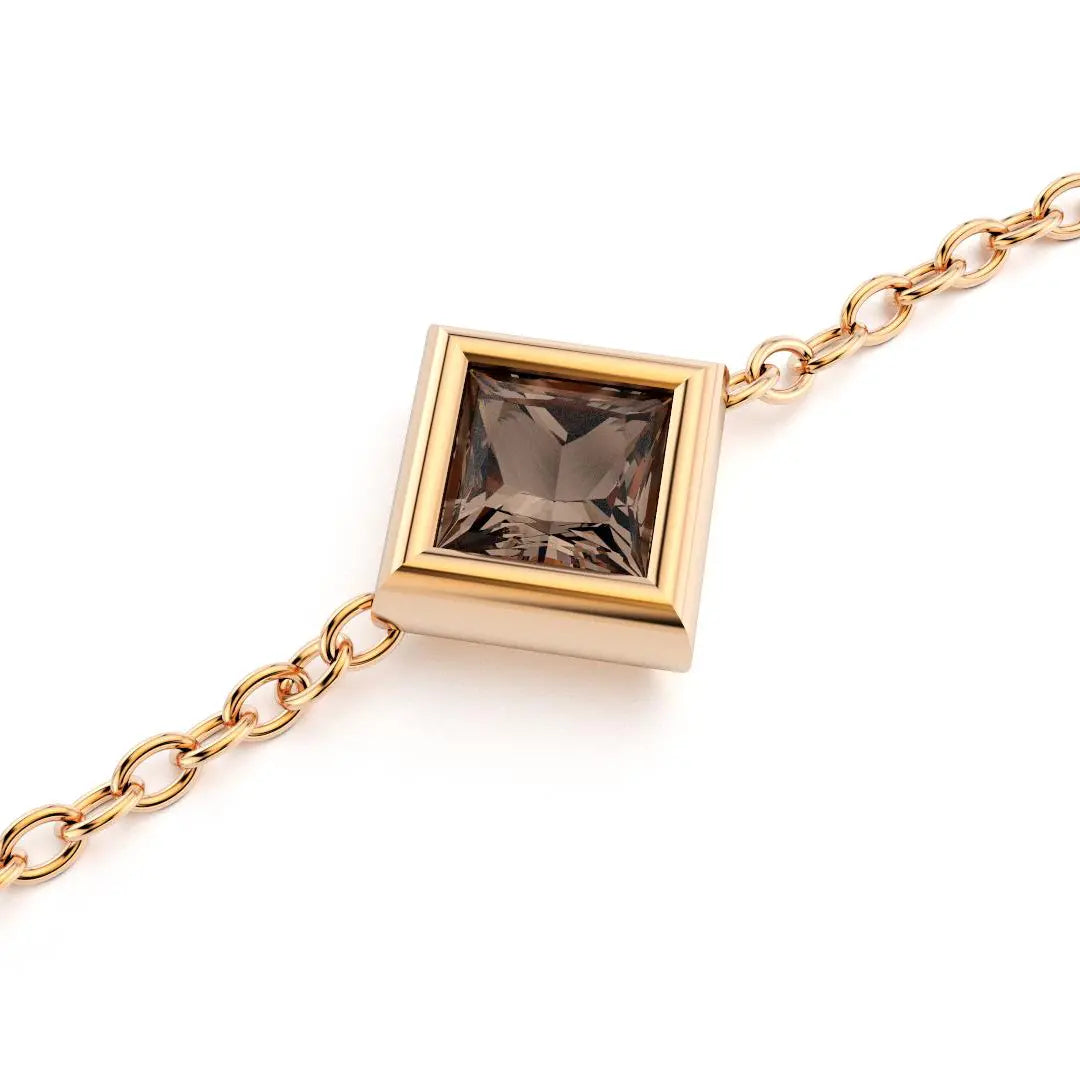 bracelet byzance pour femme forme carré en or rose avec quartz fume