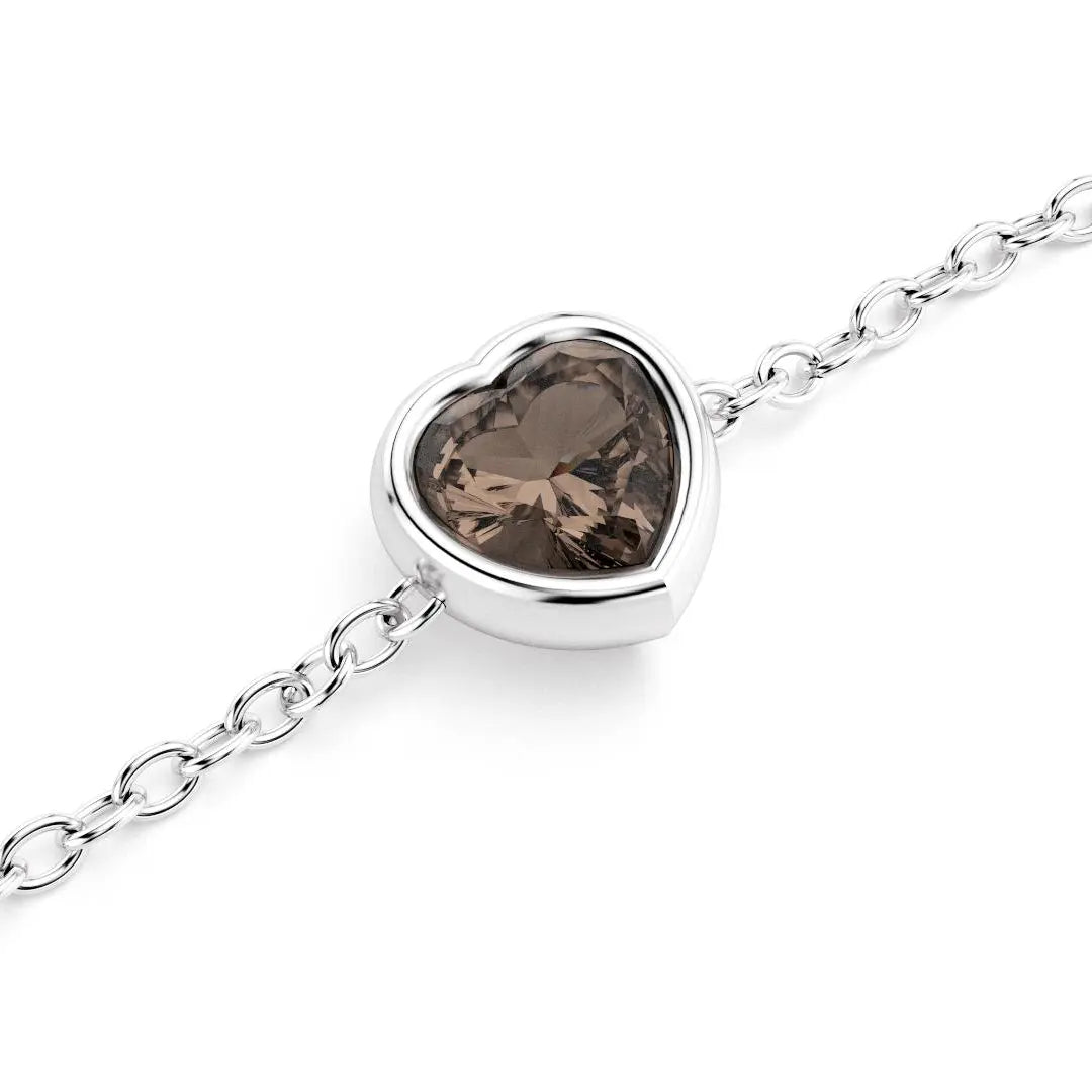 bracelet byzance pour femme forme coeur en argent avec quartz fume