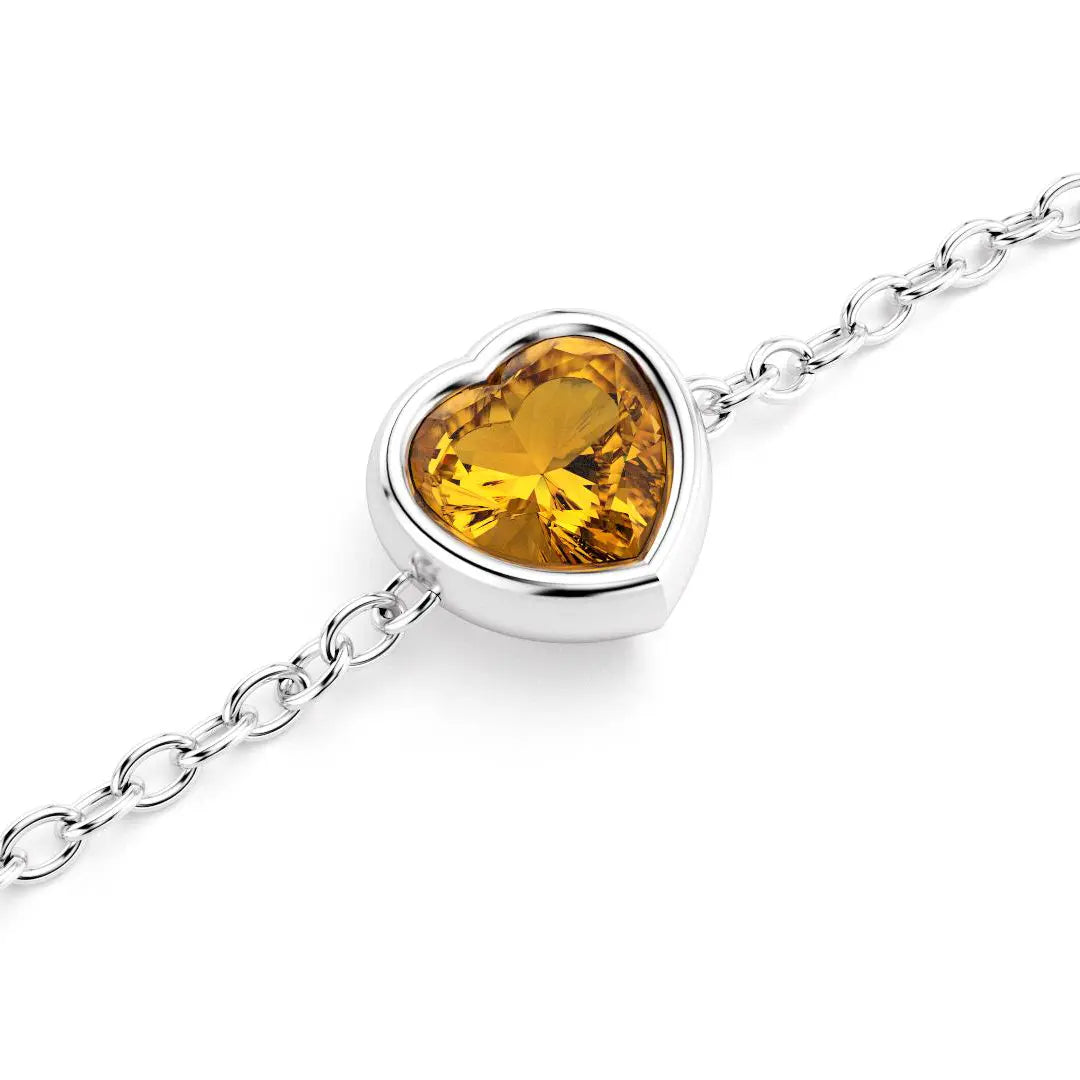 bracelet byzance pour femme forme coeur en or blanc avec citrine