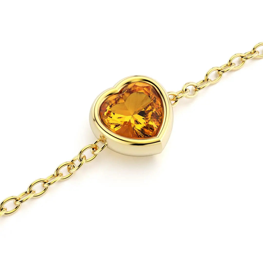 bracelet byzance pour femme forme coeur en or jaune avec citrine
