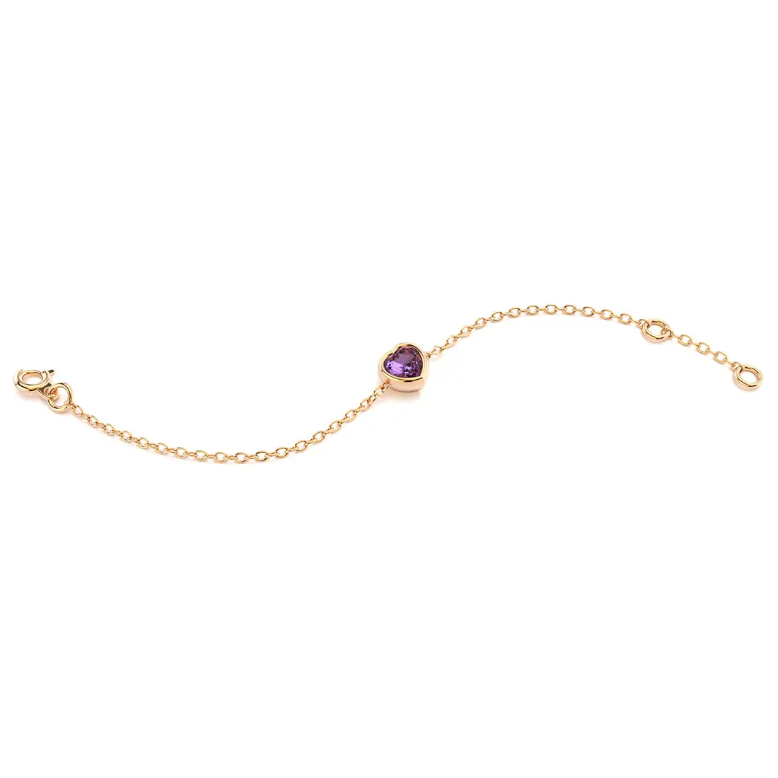 bracelet byzance pour femme forme coeur en or rose avec amethyste