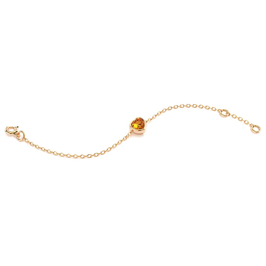 bracelet byzance pour femme forme coeur en or rose avec citrine