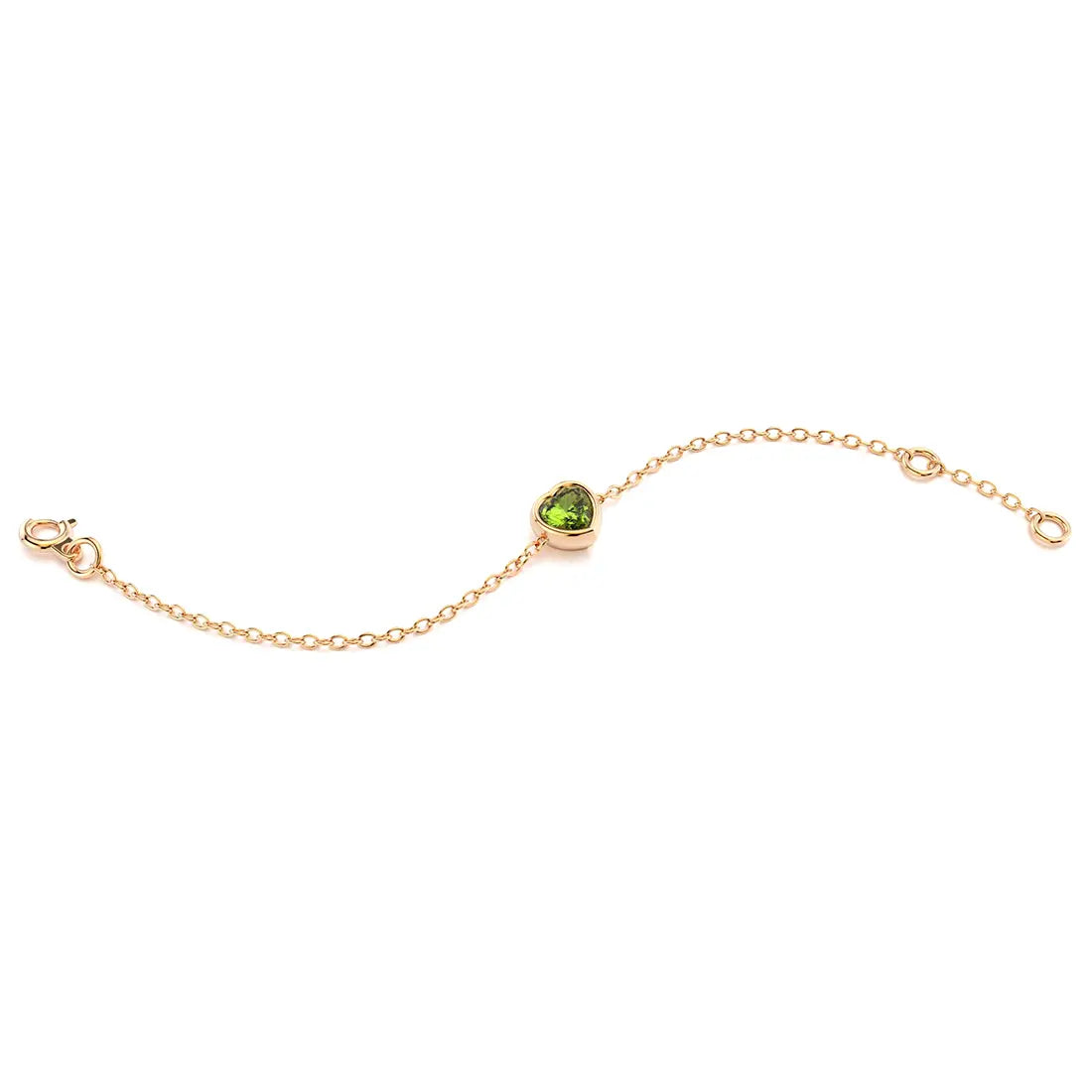 bracelet byzance pour femme forme coeur en or rose avec peridot
