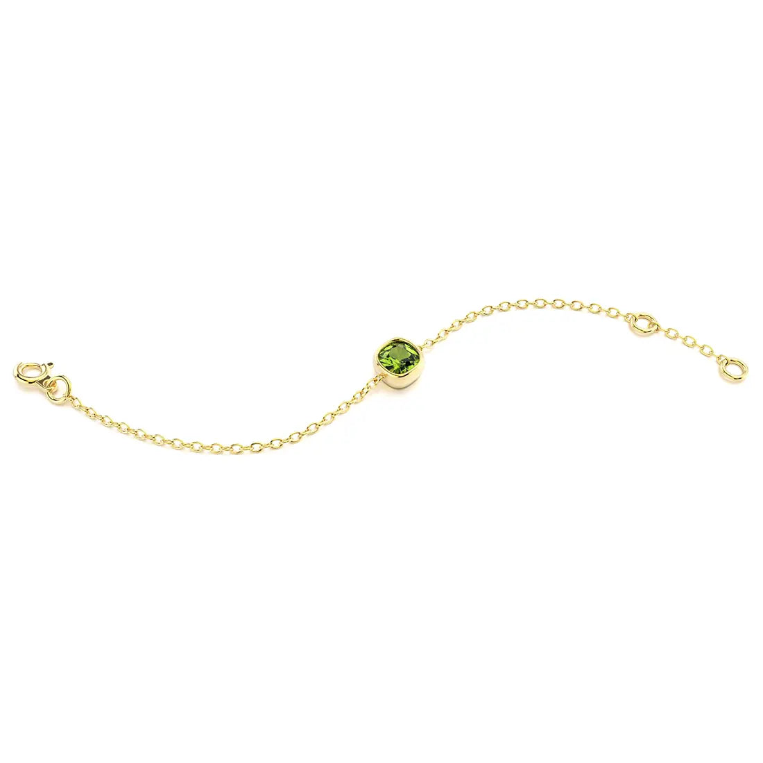 bracelet byzance pour femme forme coussin en or jaune avec peridot