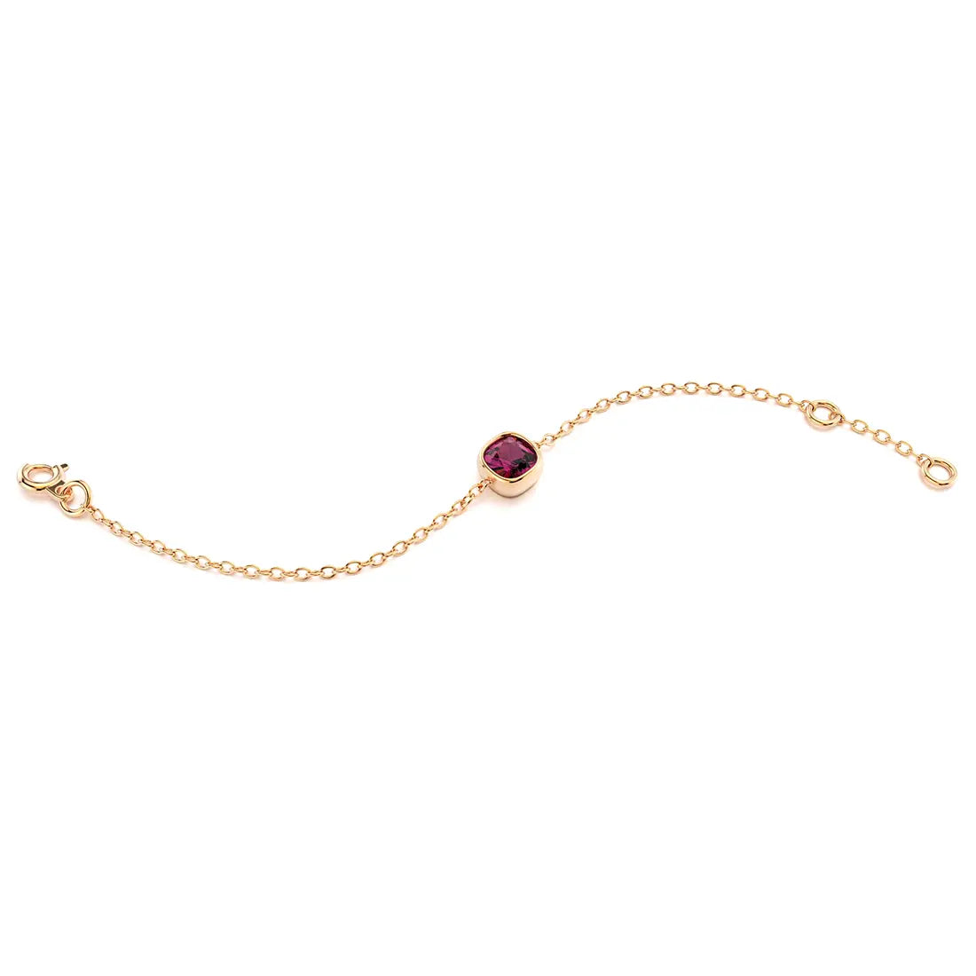 bracelet byzance pour femme forme coussin en or rose avec  rhodolite