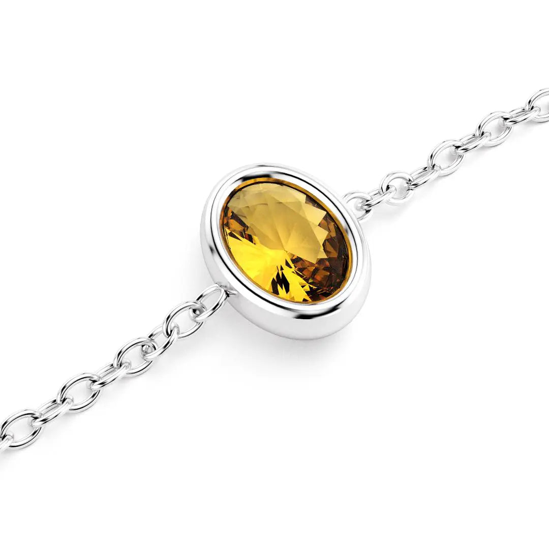 bracelet byzance pour femme forme ovale en or blanc et citrine