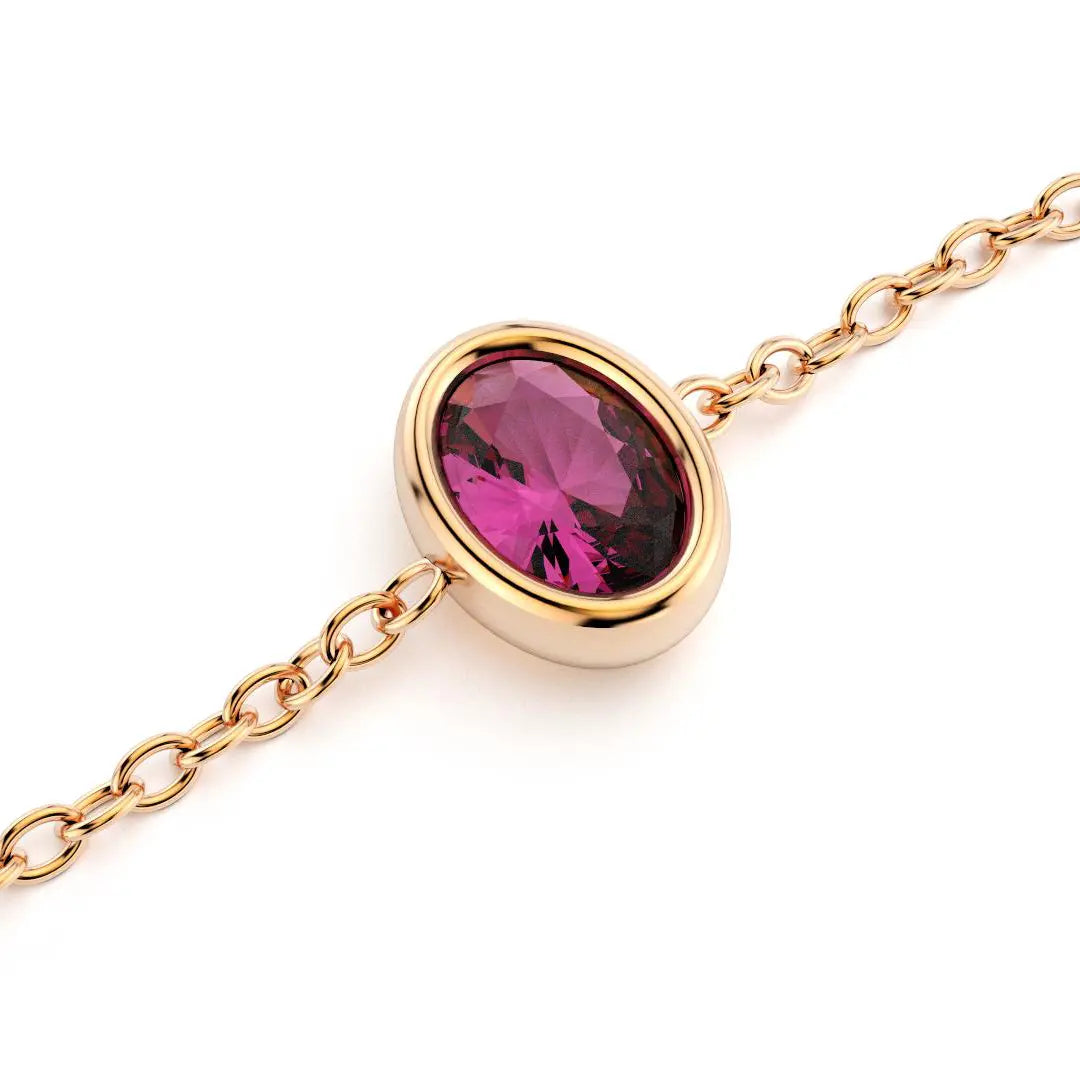 bracelet byzance pour femme forme ovale en or rose et rhodolite