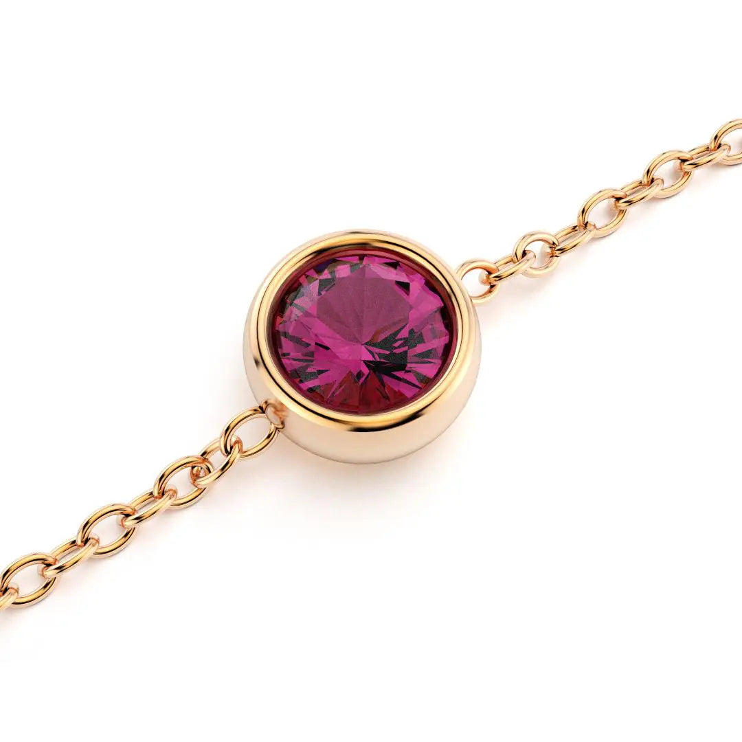 bracelet byzance pour femme forme ronde en or rose avec rhodolite
