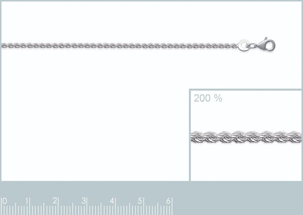 Chaîne maille corde en argent 925 rhodié
