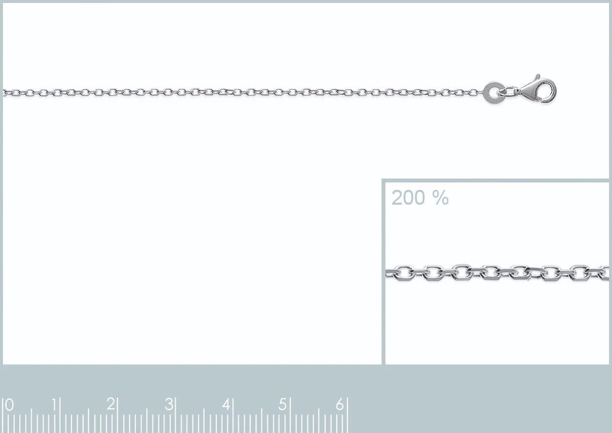 Chaîne maille forçat 1,3 mm en argent 925 rhodié