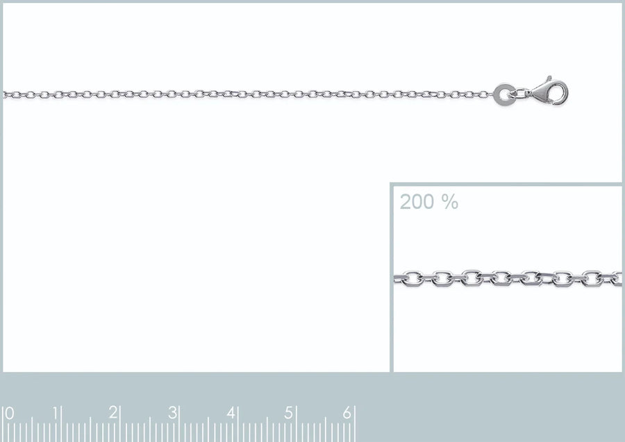 Chaîne maille forçat 1,3 mm en argent 925 rhodié, vue de face