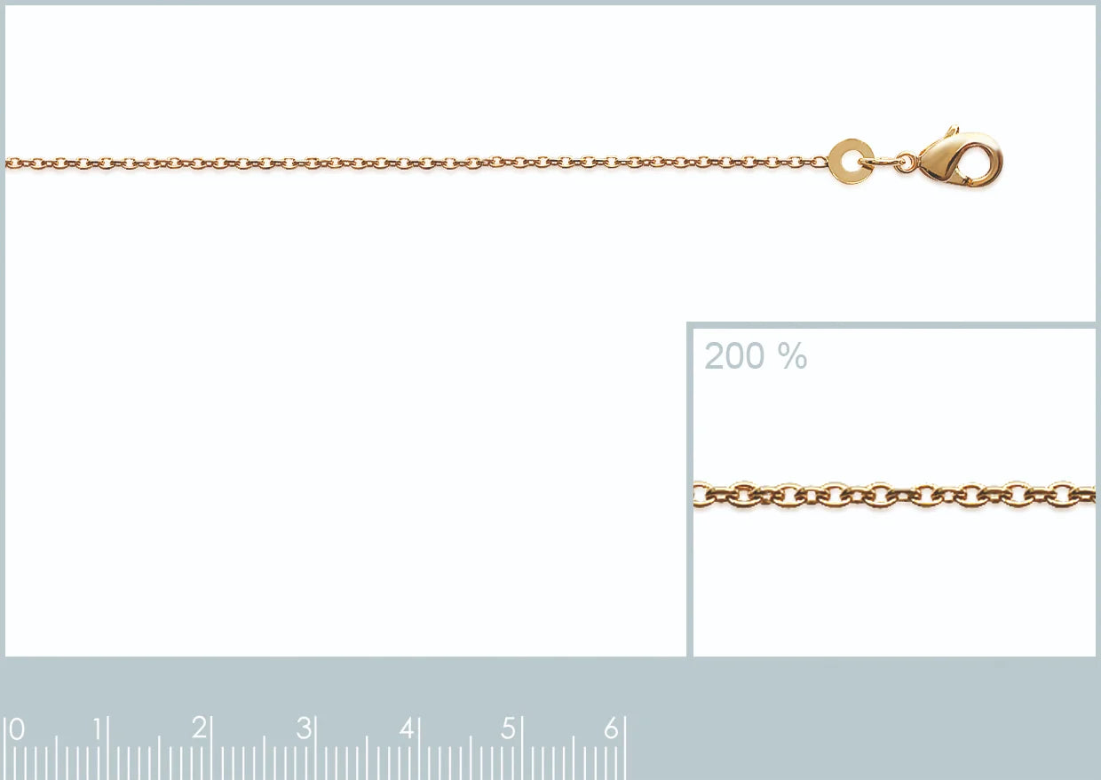 Chaîne maille forçat 1,3 mm en plaqué or, détail de la maille