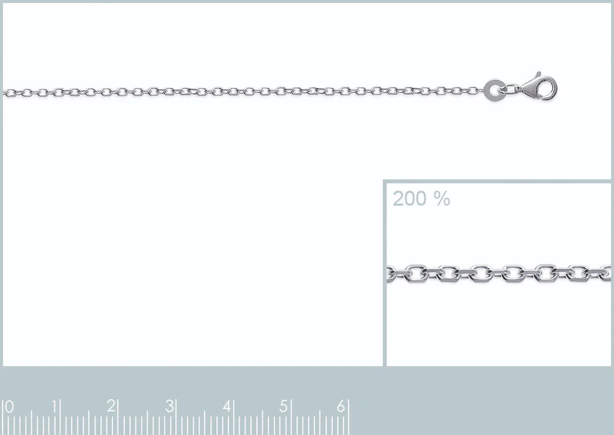 Chaîne maille forçat 1,45 mm en argent 925 rhodié