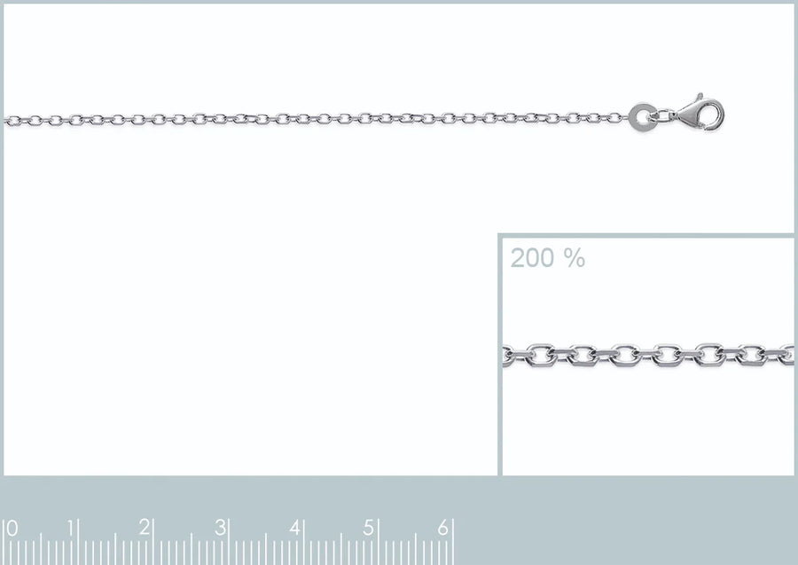 Chaîne maille forçat 1,45 mm en argent 925 rhodié, vue de face