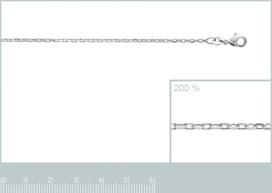 Chaîne maille forçat 1,6 mm en argent 925 rhodié, vue de face