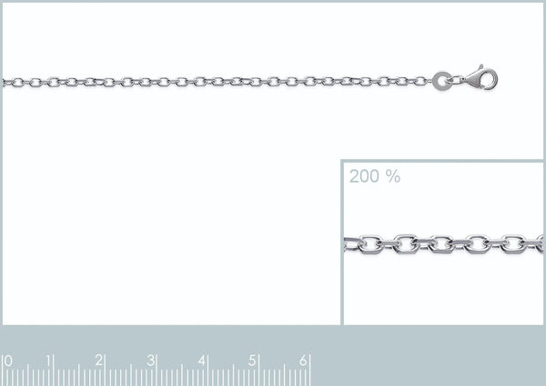 Chaîne maille forçat 1,75 mm en argent 925 rhodié