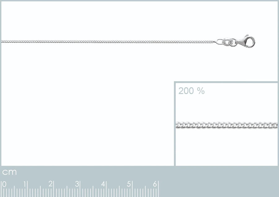 Chaîne maille gourmette 1,1 mm en argent 925 rhodié, vue de face